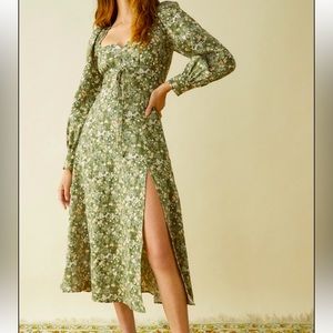 Reformation Green Floral Midi Dress
